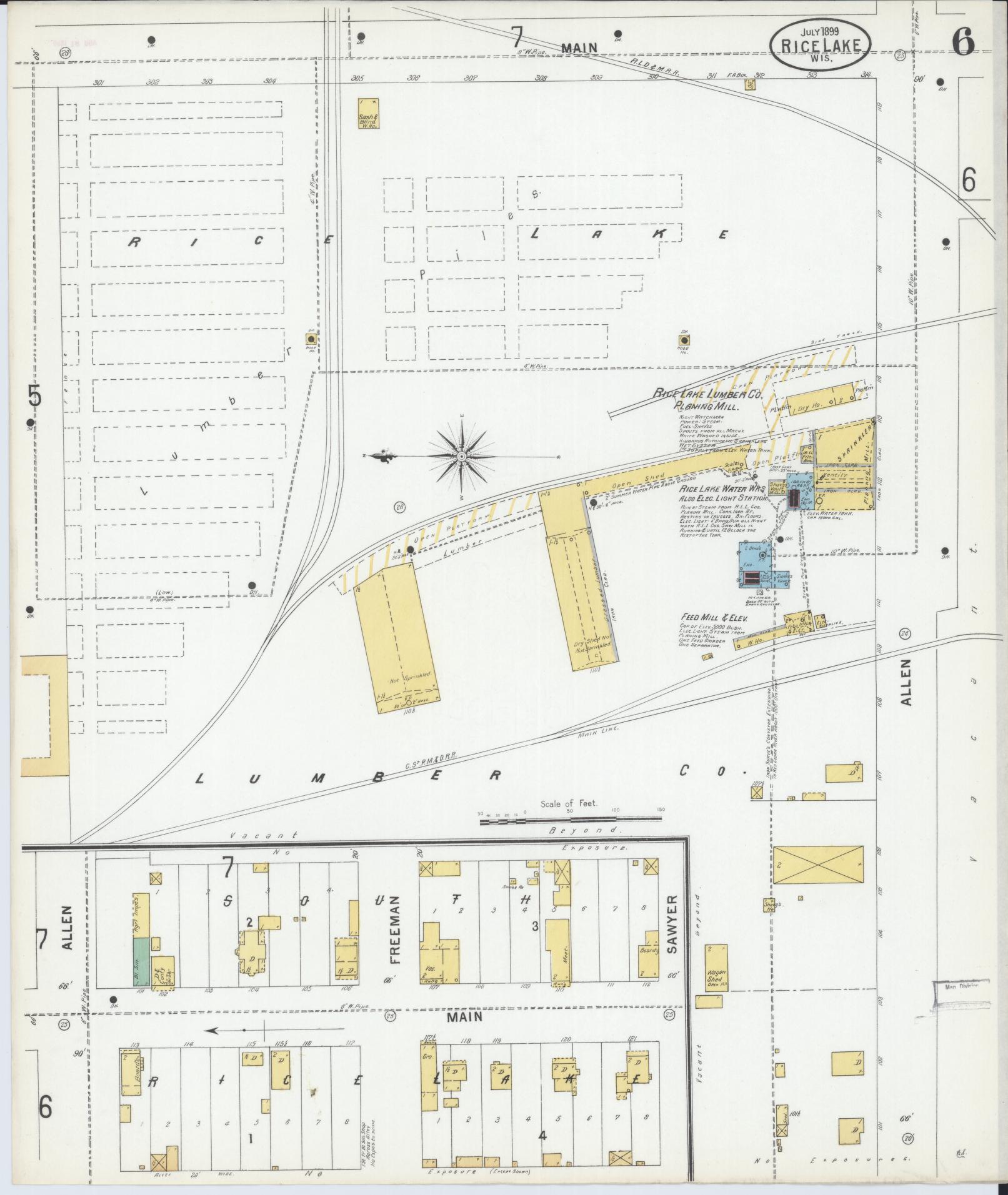 Sanborn Fire Insurance Map from Rice Lake, Barron County, Wisconsin (1899), Sheet #0006 - Complete Map Set gallery image, historic Sanborn map, vintage wall art, Wisconsin Wisconsin