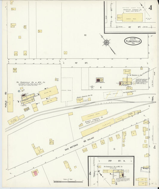 Sanborn Fire Insurance Map from Floresville, Wilson County, Texas (1912), Sheet #0004 - Historic Sanborn Fire Insurance Map Print, vintage old map wall art, antique decor, genealogy gift, Texas Texas map