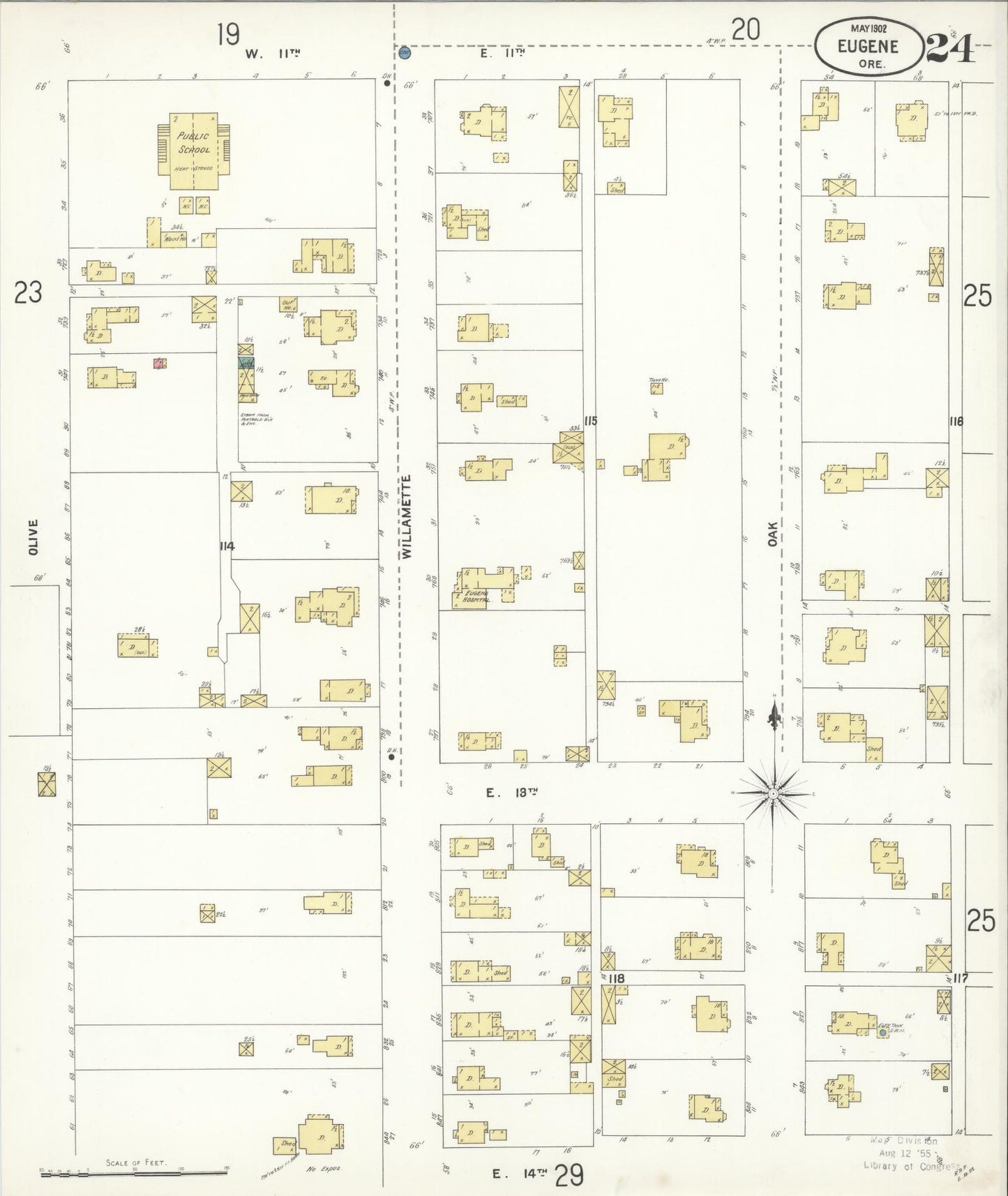 Sanborn Fire Insurance Map from Eugene, Lane County, Oregon (1902), Sheet #0024 - Historic Sanborn Fire Insurance Map Print, vintage old map wall art, antique decor, genealogy gift, Oregon Oregon map