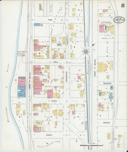 Sanborn Fire Insurance Map from Chester, Randolph County, Illinois (1906), Sheet #0008 - Historic Sanborn Fire Insurance Map Print, vintage old map wall art, antique decor, genealogy gift, Illinois Illinois map