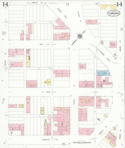 Sanborn Fire Insurance Map from Torrance, Los Angeles County, California (1929), Sheet #0014 - Complete Map Set gallery image, historic Sanborn map, vintage wall art, California California