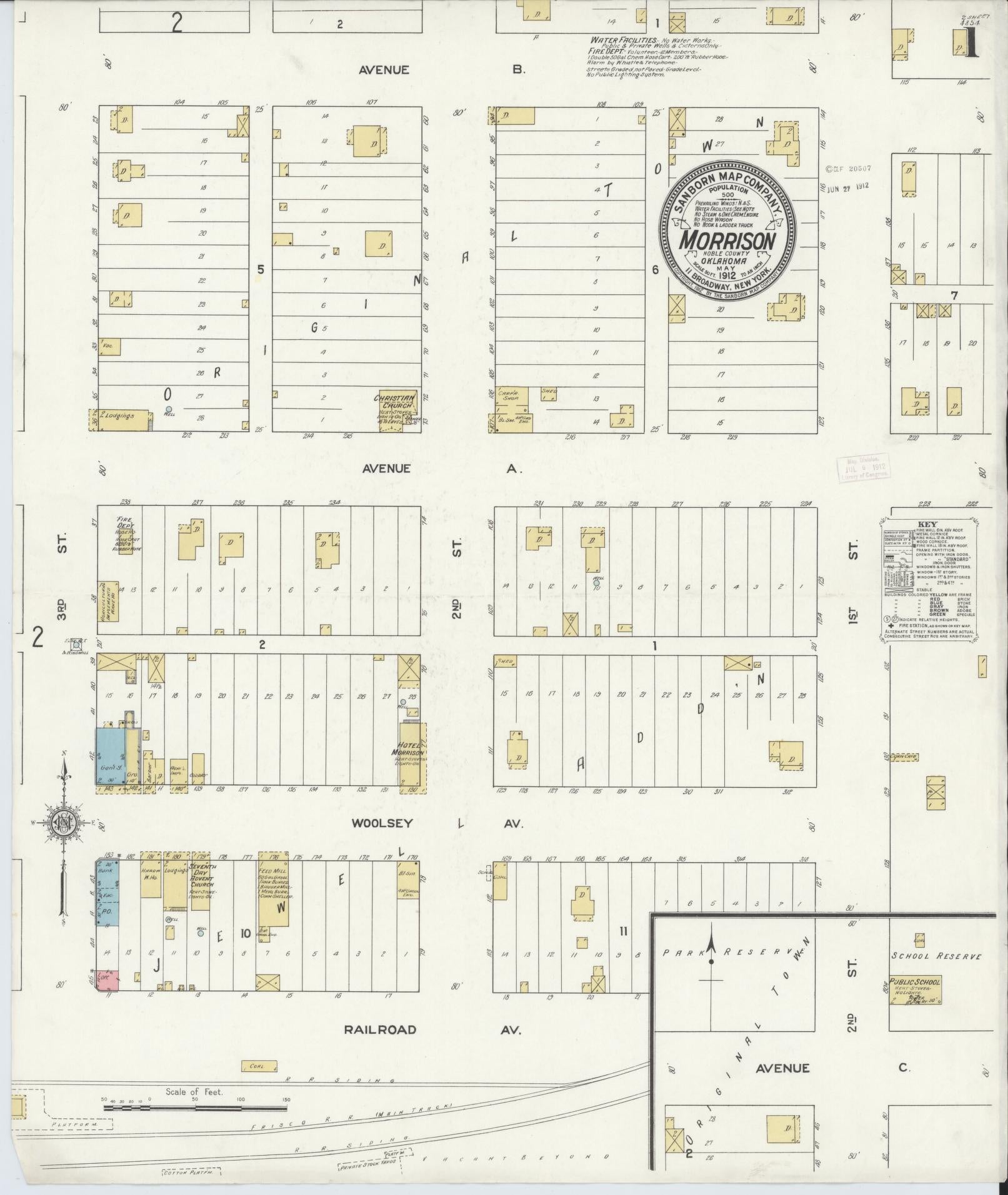 Sanborn Fire Insurance Map from Morrison, Noble County, Oklahoma (1912), Sheet #0001 - Complete Map Set gallery image, historic Sanborn map, vintage wall art, Oklahoma Oklahoma