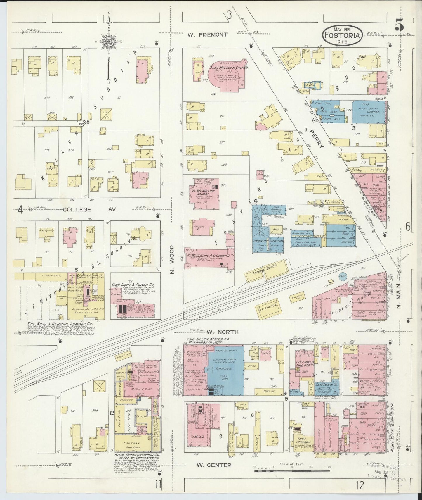 Sanborn Fire Insurance Map from Fostoria, Seneca, Hancock, And Wood Counties, Ohio (1914), Sheet #0005 - Historic Sanborn Fire Insurance Map Print, vintage old map wall art, antique decor, genealogy gift, Ohio Ohio map