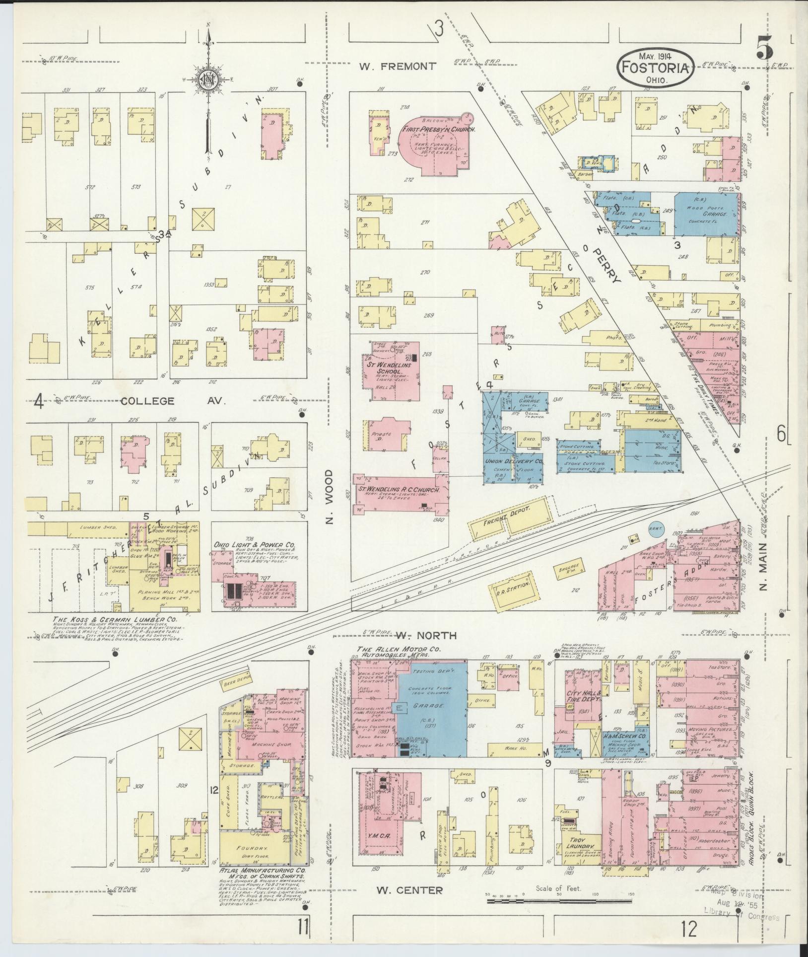 Sanborn Fire Insurance Map from Fostoria, Seneca, Hancock, And Wood Counties, Ohio (1914), Sheet #0005 - Historic Sanborn Fire Insurance Map Print, vintage old map wall art, antique decor, genealogy gift, Ohio Ohio map