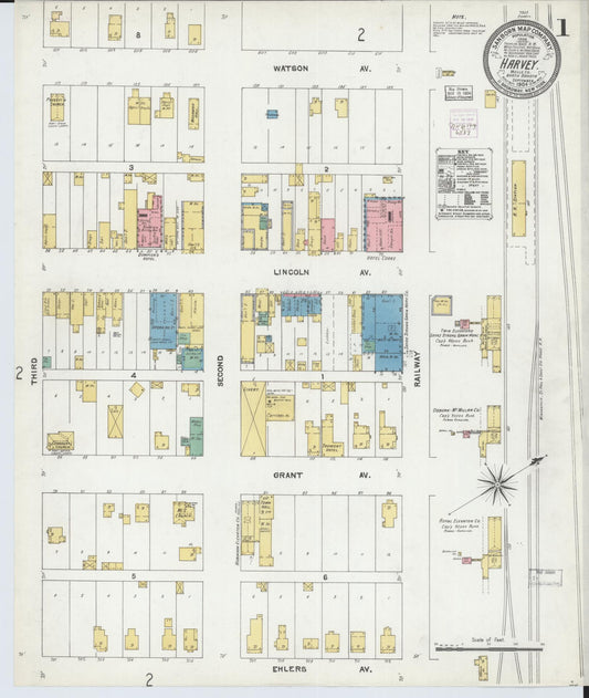 Sanborn Fire Insurance Map from Harvey, Wells County, North Dakota (1904), Sheet #0001 - Historic Sanborn Fire Insurance Map Print, vintage old map wall art, antique decor, genealogy gift, North Dakota North Dakota map
