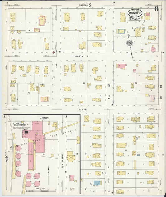 Sanborn Fire Insurance Map from Dundee, Kane County, Illinois (1912), Sheet #0008 - Historic Sanborn Fire Insurance Map Print, vintage old map wall art, antique decor, genealogy gift, Illinois Illinois map