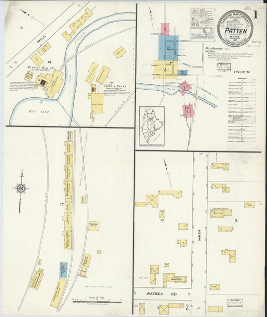Sanborn Fire Insurance Map from Patten, Penobscot County, Maine (1917), Sheet #0001 - Complete Map Set gallery image, historic Sanborn map, vintage wall art, Maine Maine