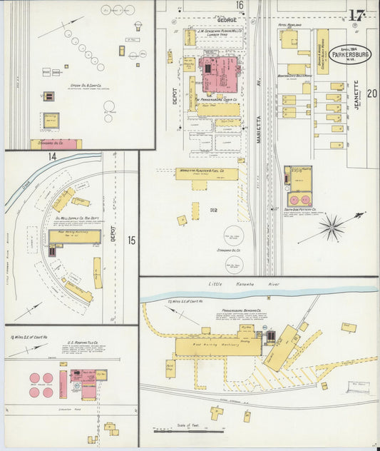Sanborn Fire Insurance Map from Parkersburg, Wood County, West Virginia (1904), Sheet #0017 - Historic Sanborn Fire Insurance Map Print, vintage old map wall art, antique decor, genealogy gift, West Virginia West Virginia map