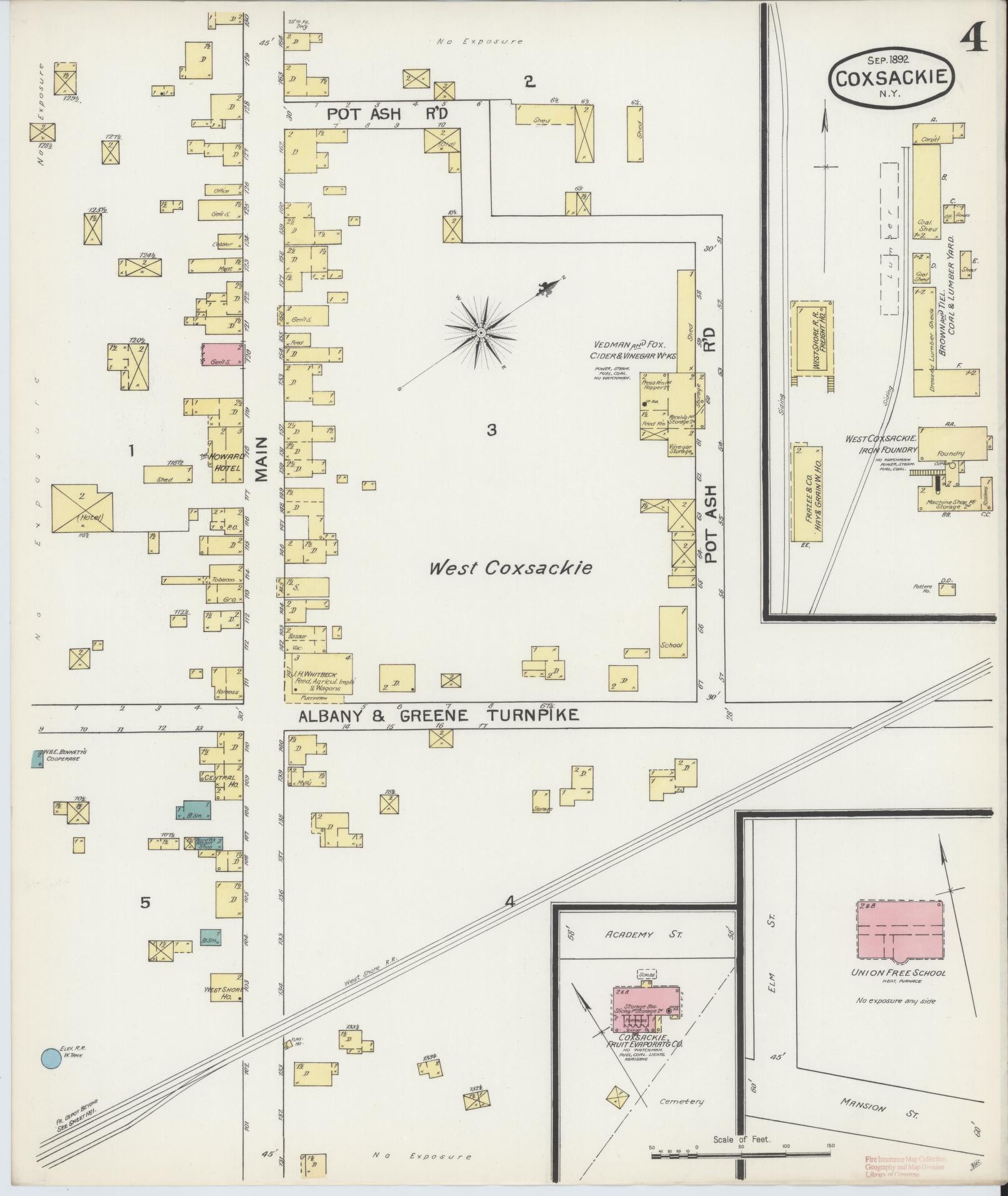 Sanborn Fire Insurance Map from Coxsackie, Greene County, New York (1892), Sheet #0004 - Historic Sanborn Fire Insurance Map Print, vintage old map wall art, antique decor, genealogy gift, New York New York map