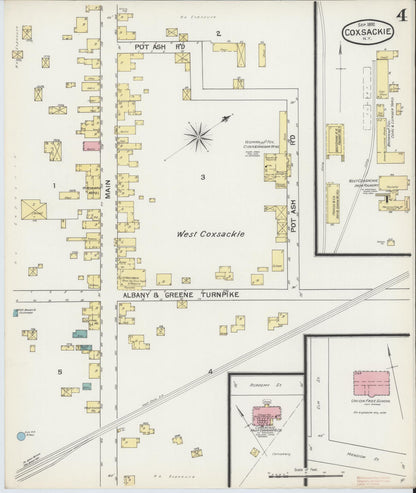 Sanborn Fire Insurance Map from Coxsackie, Greene County, New York (1892), Sheet #0004 - Historic Sanborn Fire Insurance Map Print, vintage old map wall art, antique decor, genealogy gift, New York New York map