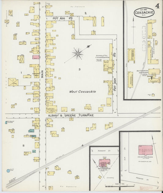 Sanborn Fire Insurance Map from Coxsackie, Greene County, New York (1892), Sheet #0004 - Historic Sanborn Fire Insurance Map Print, vintage old map wall art, antique decor, genealogy gift, New York New York map