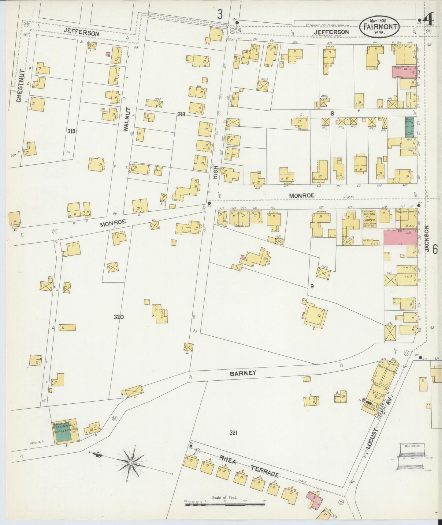 Sanborn Fire Insurance Map from Fairmont, Marion County, West Virginia (1902), Sheet #0004 - Historic Sanborn Fire Insurance Map Print, vintage old map wall art, antique decor, genealogy gift, West Virginia West Virginia map