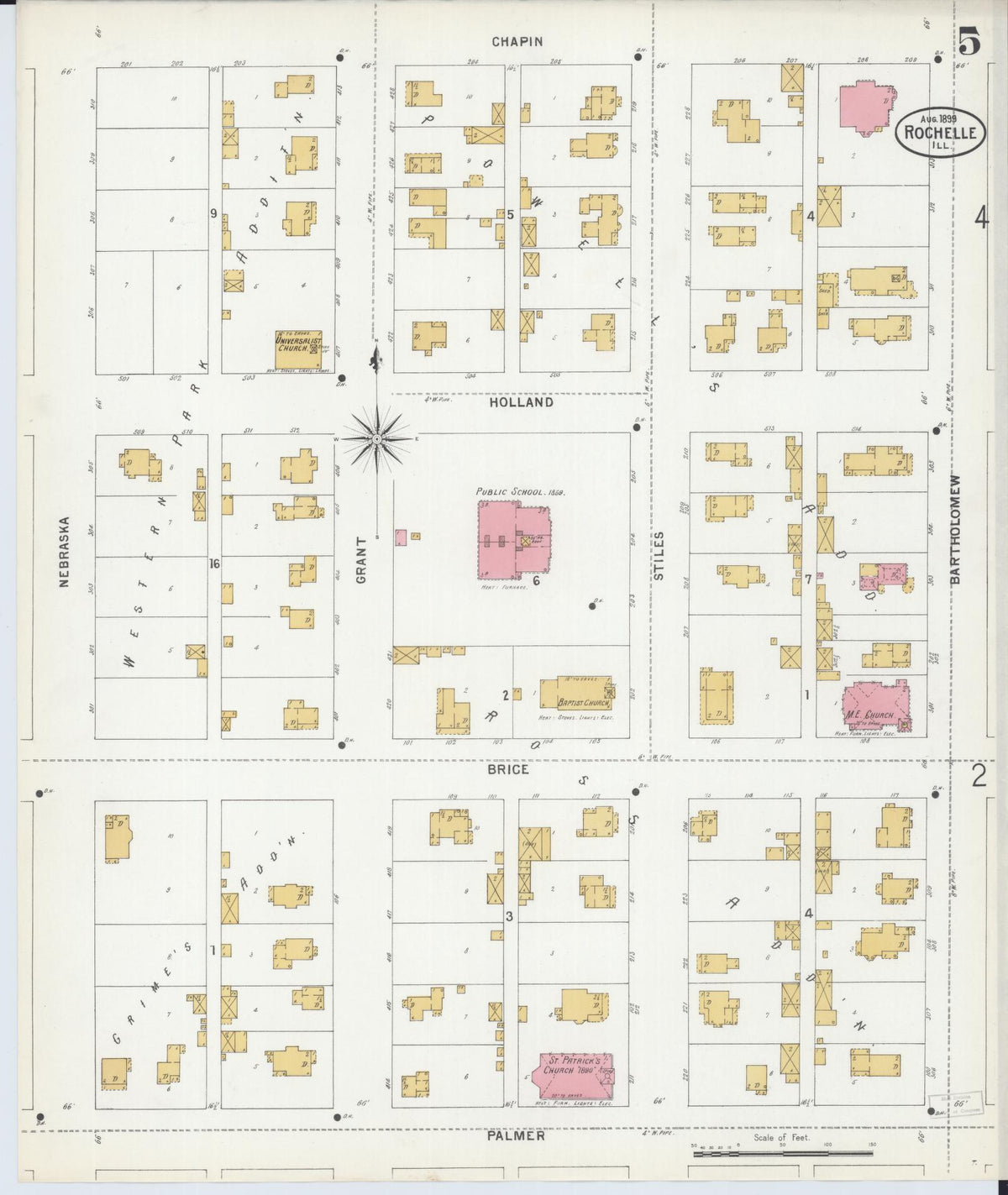 Sanborn Fire Insurance Map from Rochelle, Ogle County, Illinois (1899), Sheet #0005 - Historic Sanborn Fire Insurance Map Print, vintage old map wall art, antique decor, genealogy gift, Illinois Illinois map