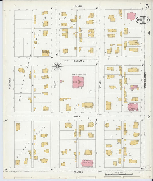 Sanborn Fire Insurance Map from Rochelle, Ogle County, Illinois (1899), Sheet #0005 - Historic Sanborn Fire Insurance Map Print, vintage old map wall art, antique decor, genealogy gift, Illinois Illinois map