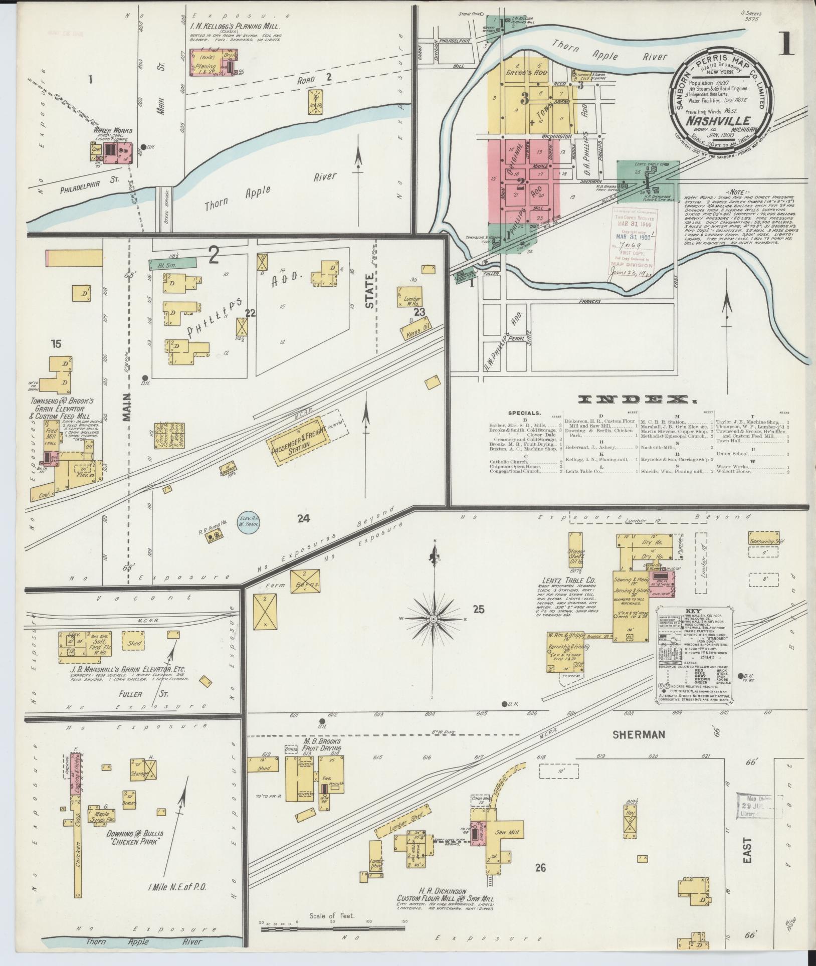 Sanborn Fire Insurance Map from Nashville, Barry County, Michigan (1900), Sheet #0001 - Complete Map Set gallery image, historic Sanborn map, vintage wall art, Michigan Michigan