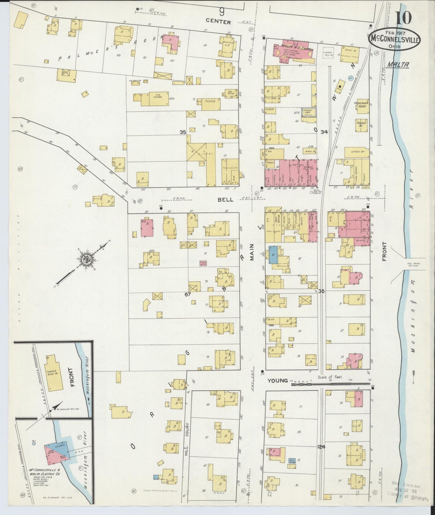 Sanborn Fire Insurance Map from McConnelsville, Morgan County, Ohio (1917), Sheet #0010 - Historic Sanborn Fire Insurance Map Print, vintage old map wall art, antique decor, genealogy gift, Ohio Ohio map
