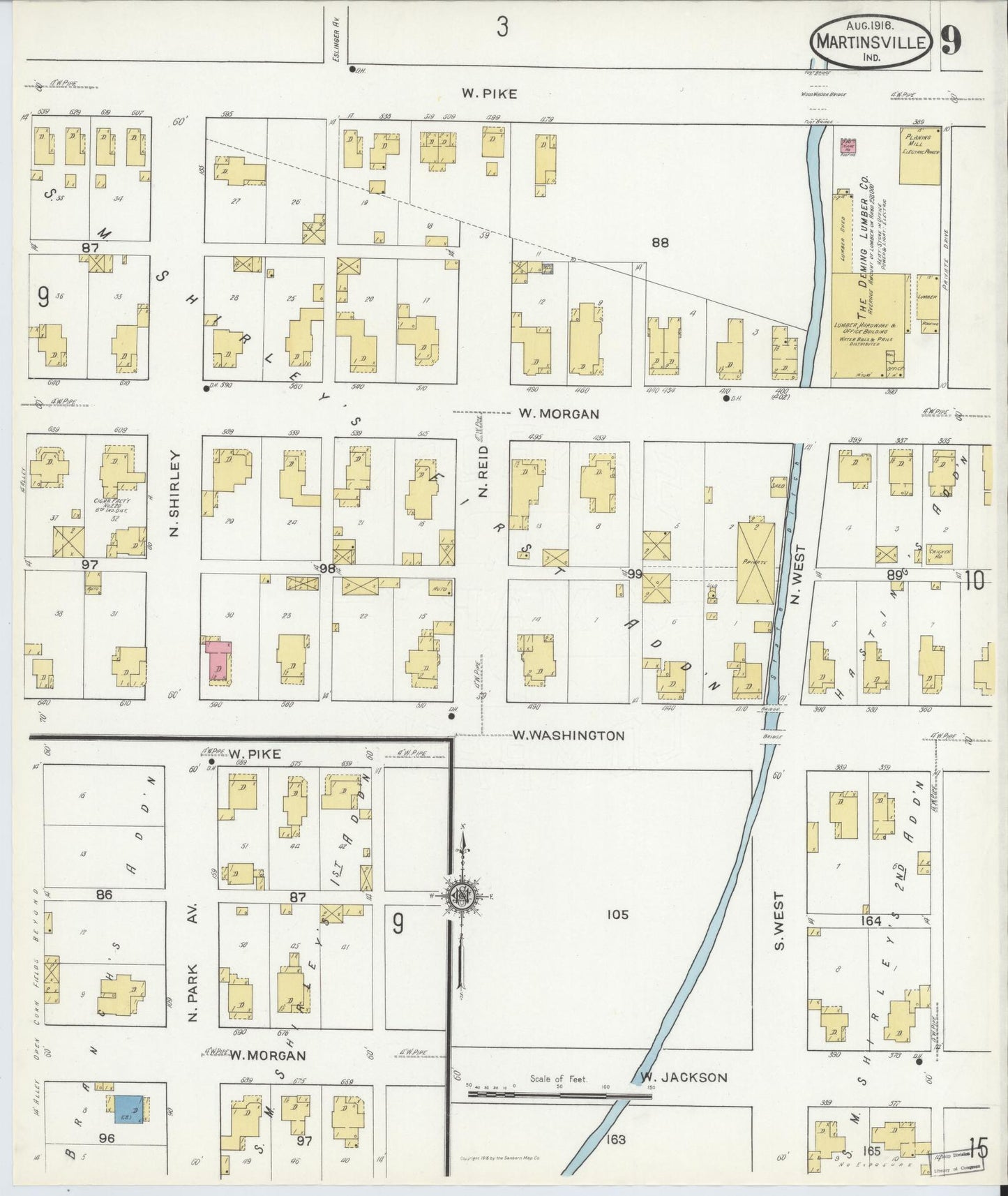 Sanborn Fire Insurance Map from Martinsville, Morgan County, Indiana (1916), Sheet #0009 - Complete Map Set gallery image, historic Sanborn map, vintage wall art, Indiana Indiana