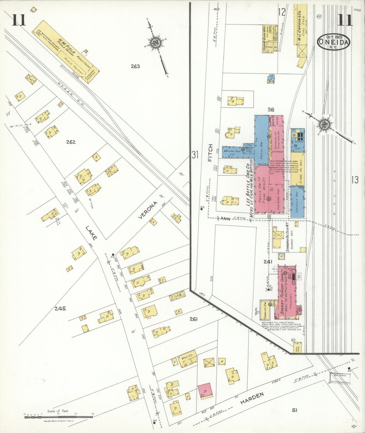 Sanborn Fire Insurance Map from Oneida, Madison County, New York (1923), Sheet #0011 - Historic Sanborn Fire Insurance Map Print, vintage old map wall art, antique decor, genealogy gift, New York New York map