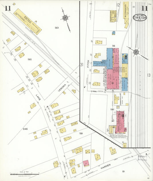Sanborn Fire Insurance Map from Oneida, Madison County, New York (1923), Sheet #0011 - Historic Sanborn Fire Insurance Map Print, vintage old map wall art, antique decor, genealogy gift, New York New York map