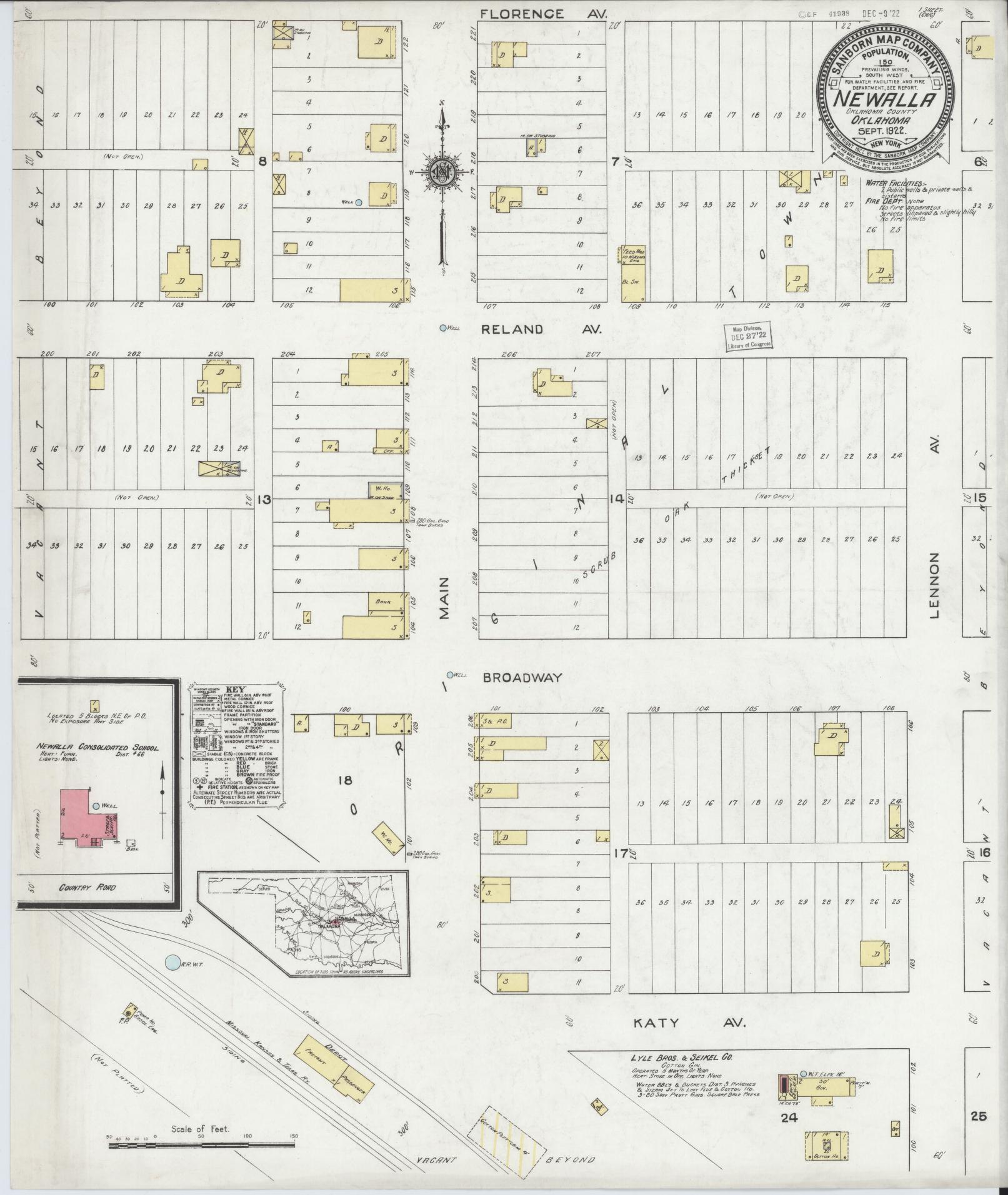 Sanborn Fire Insurance Map from Newalla, Oklahoma County, Oklahoma (1922), Sheet #0001 - Historic Sanborn Fire Insurance Map Print, vintage old map wall art, antique decor, genealogy gift, Newalla Oklahoma map