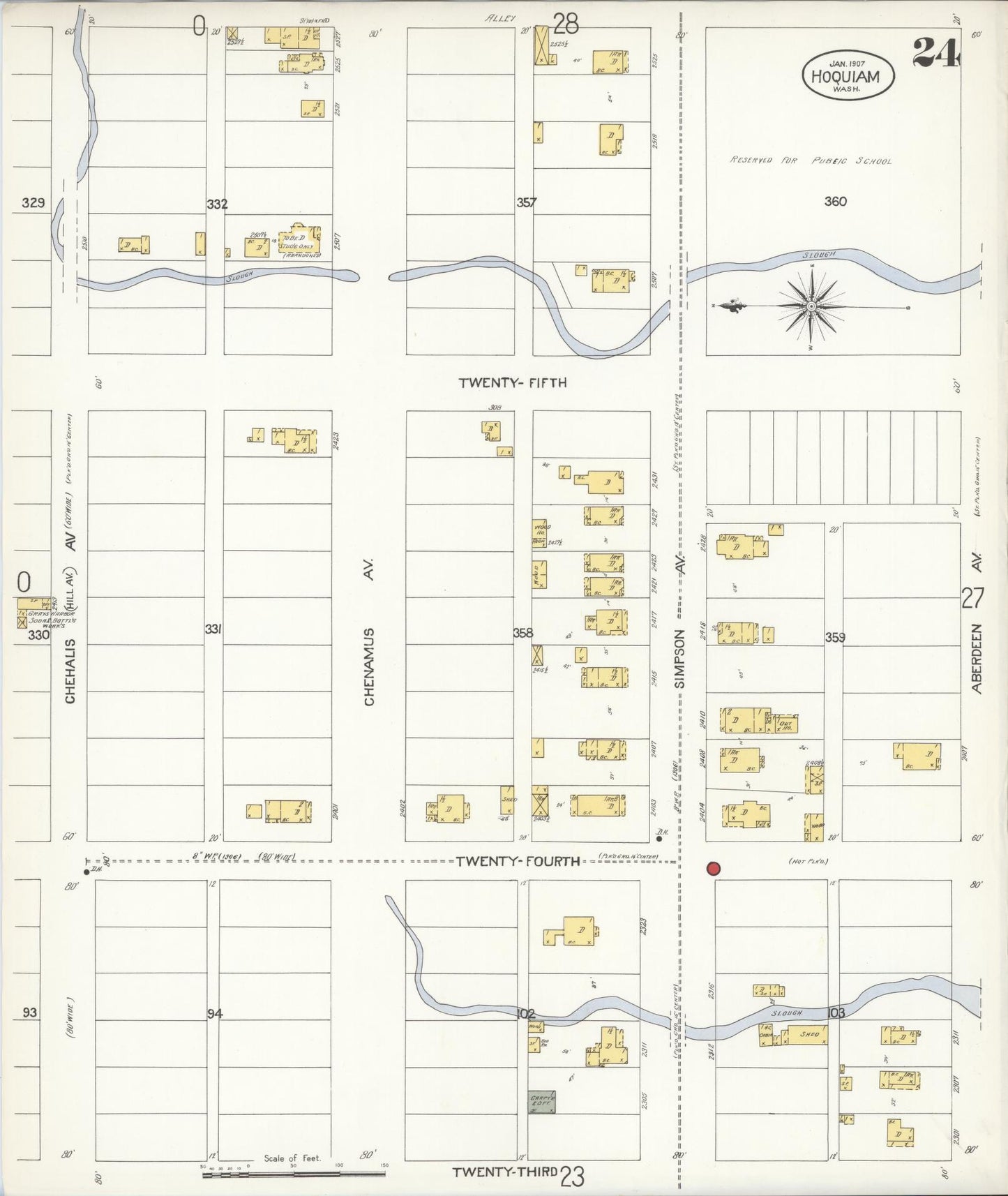 Sanborn Fire Insurance Map from Hoquiam, Grays Harbor County, Washington (1907), Sheet #0024 - Complete Map Set gallery image, historic Sanborn map, vintage wall art, Washington Washington