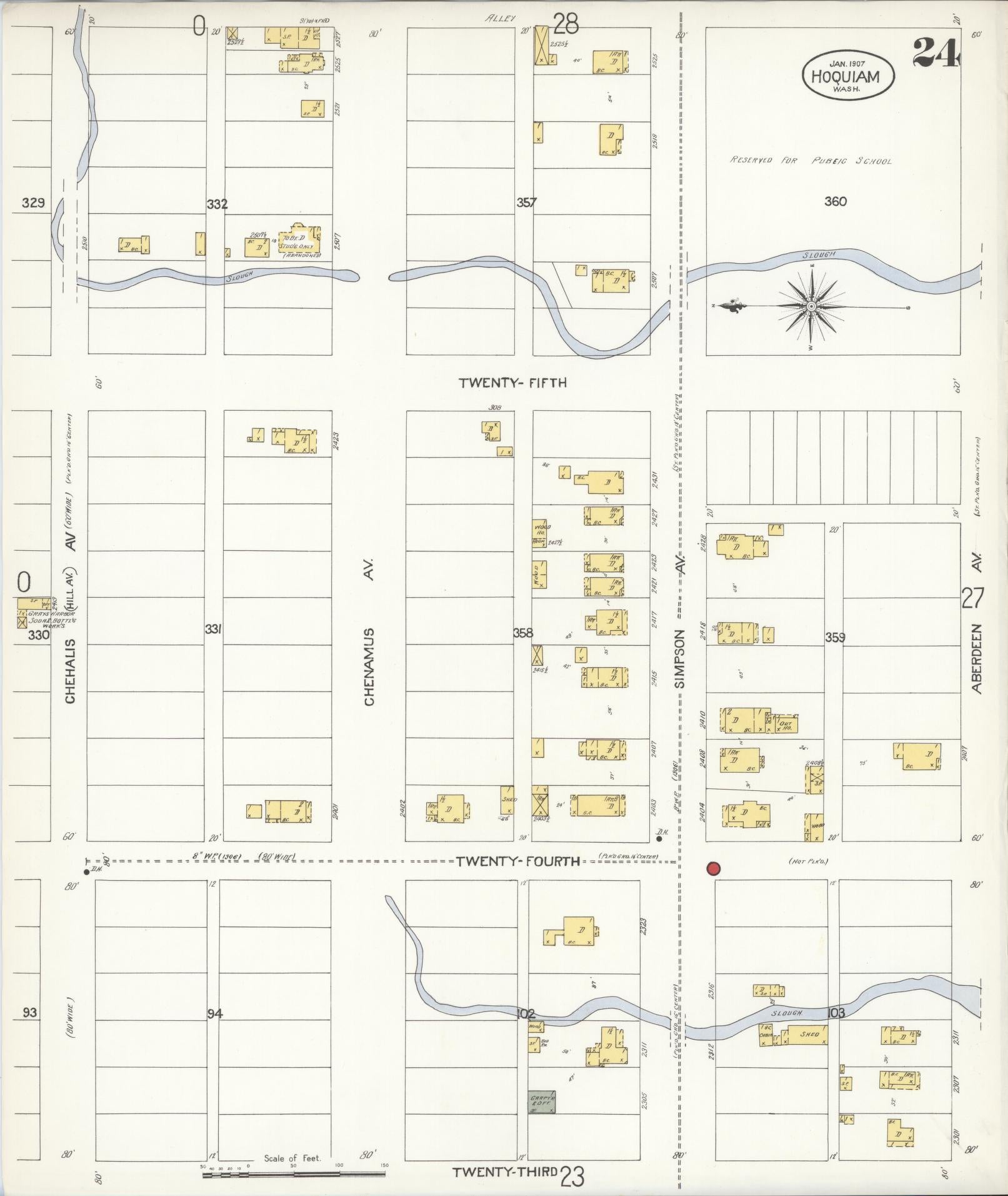Sanborn Fire Insurance Map from Hoquiam, Grays Harbor County, Washington (1907), Sheet #0024 - Complete Map Set gallery image, historic Sanborn map, vintage wall art, Washington Washington