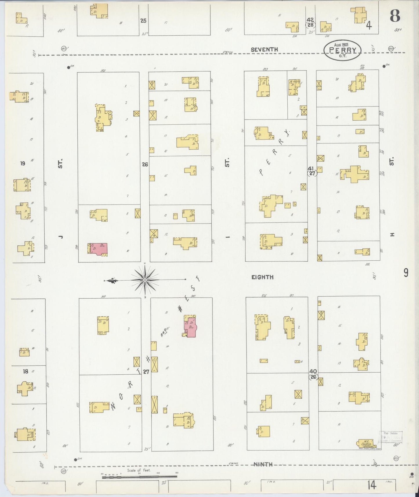 Sanborn Fire Insurance Map from Perry, Noble County, Oklahoma (1901), Sheet #0008 - Complete Map Set gallery image, historic Sanborn map, vintage wall art, Oklahoma Oklahoma