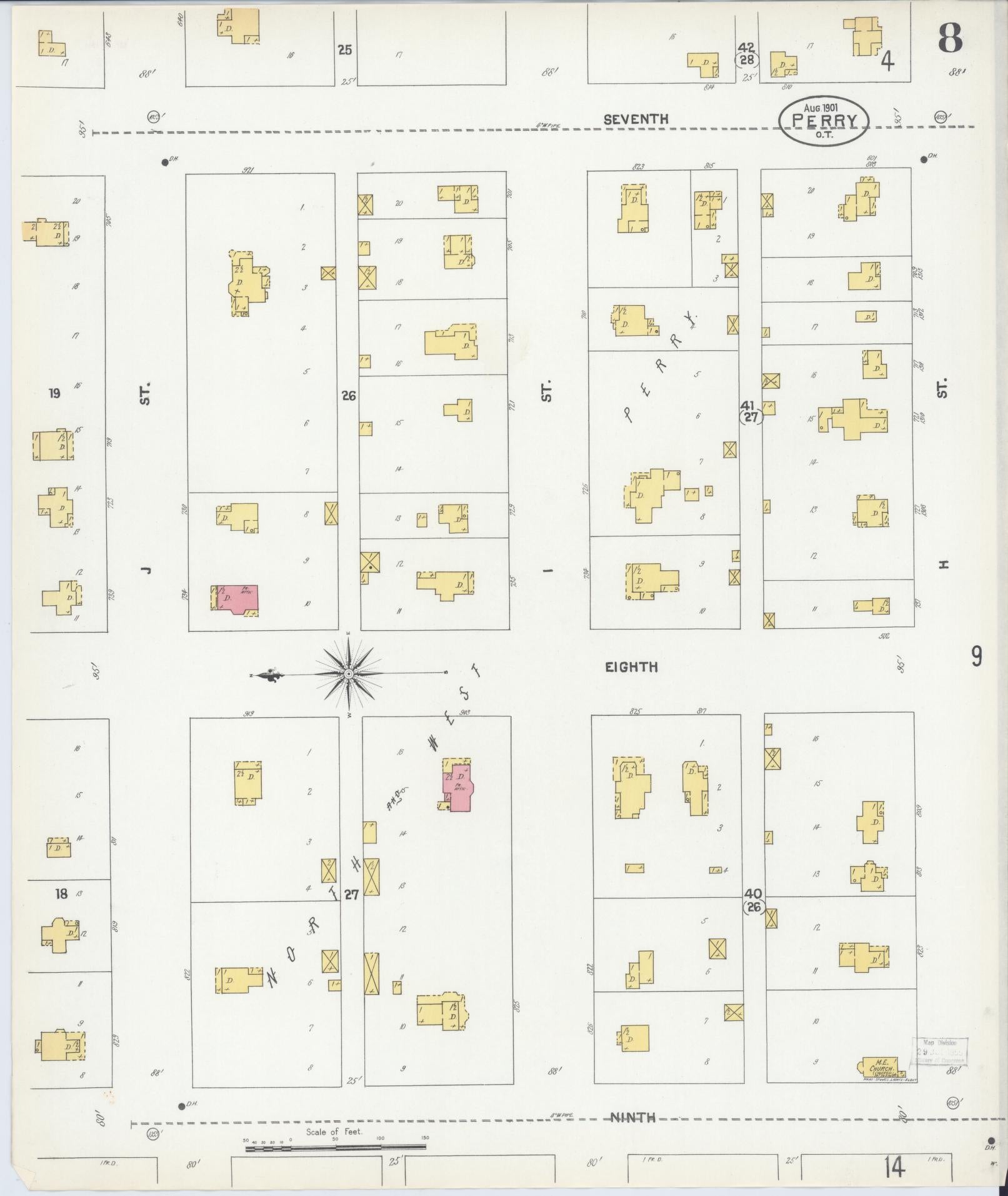 Sanborn Fire Insurance Map from Perry, Noble County, Oklahoma (1901), Sheet #0008 - Complete Map Set gallery image, historic Sanborn map, vintage wall art, Oklahoma Oklahoma