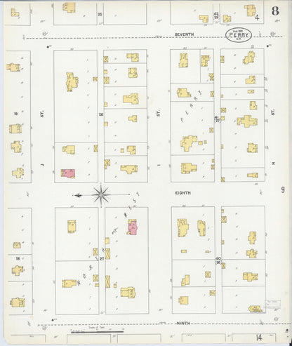 Sanborn Fire Insurance Map from Perry, Noble County, Oklahoma (1901), Sheet #0008 - Complete Map Set gallery image, historic Sanborn map, vintage wall art, Oklahoma Oklahoma