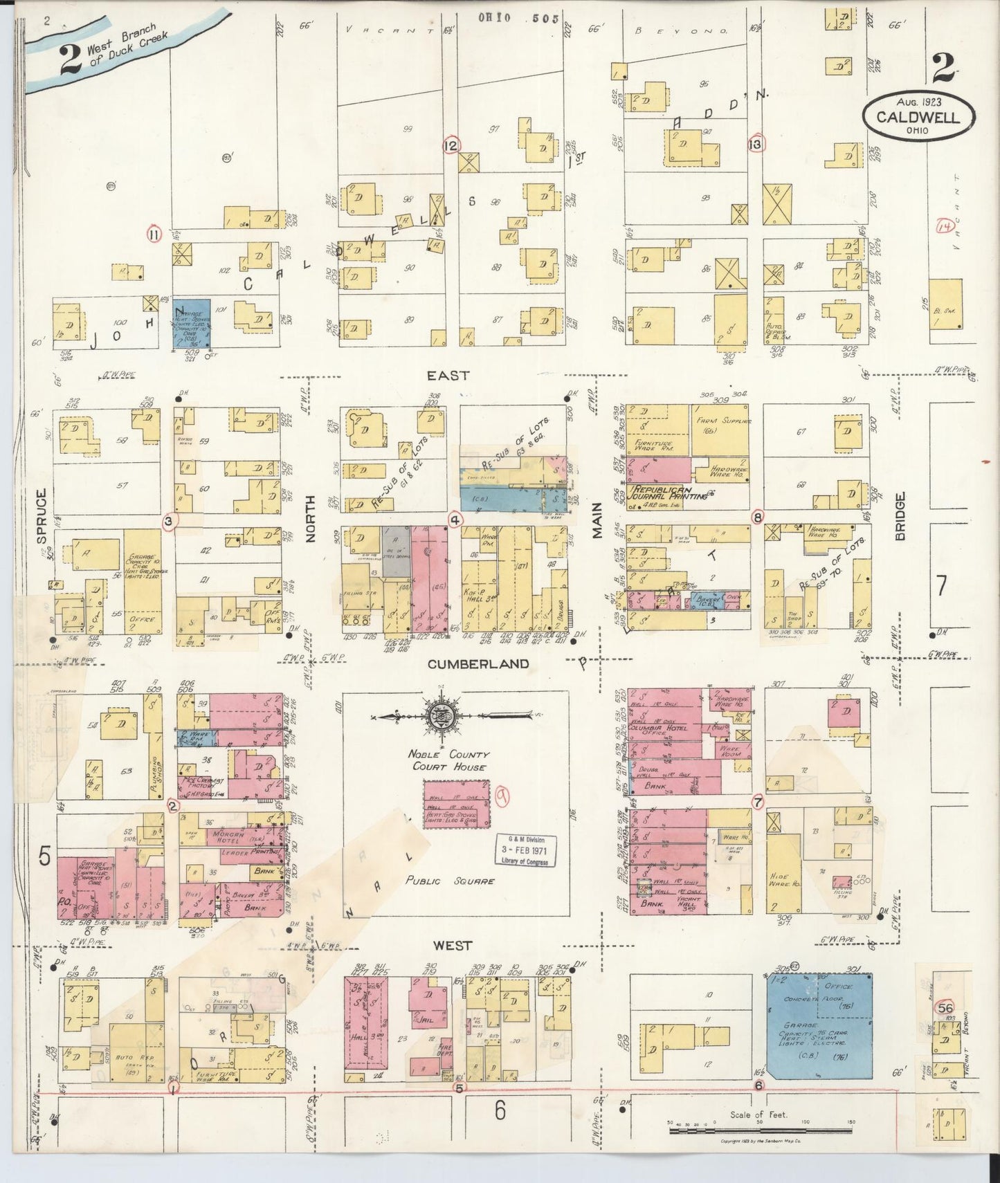 Sanborn Fire Insurance Map from Caldwell, Noble County, Ohio (1932), Sheet #0002 - Historic Sanborn Fire Insurance Map Print, vintage old map wall art, antique decor, genealogy gift, Ohio Ohio map