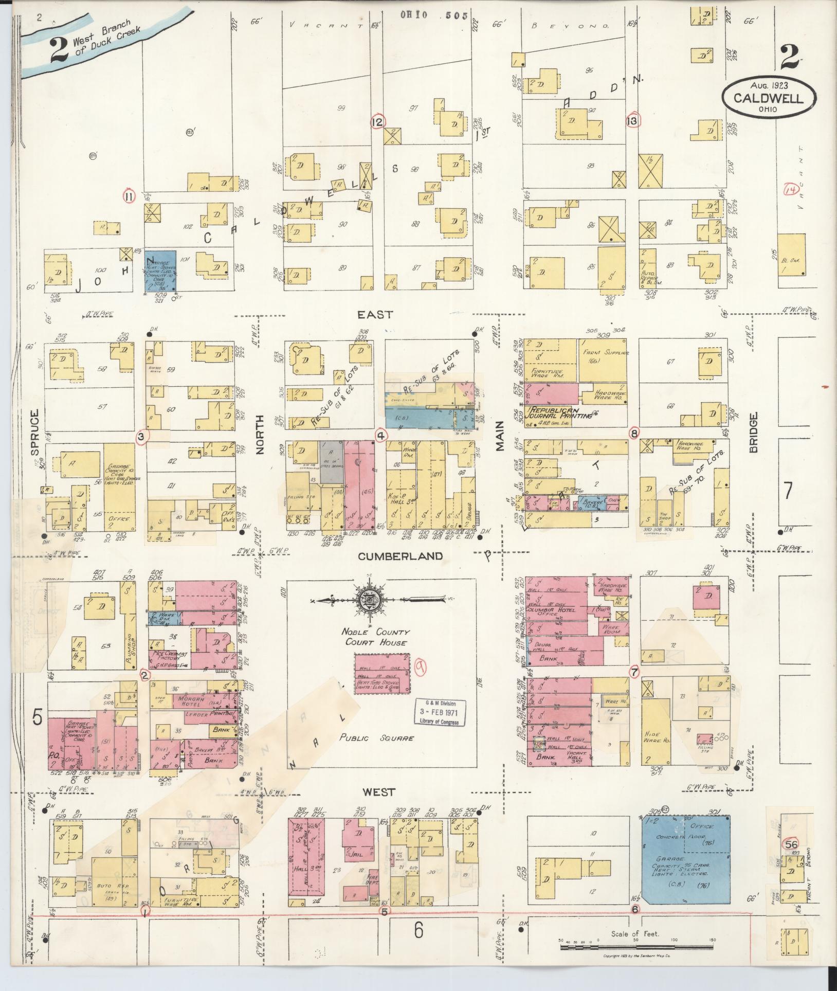Sanborn Fire Insurance Map from Caldwell, Noble County, Ohio (1932), Sheet #0002 - Historic Sanborn Fire Insurance Map Print, vintage old map wall art, antique decor, genealogy gift, Ohio Ohio map