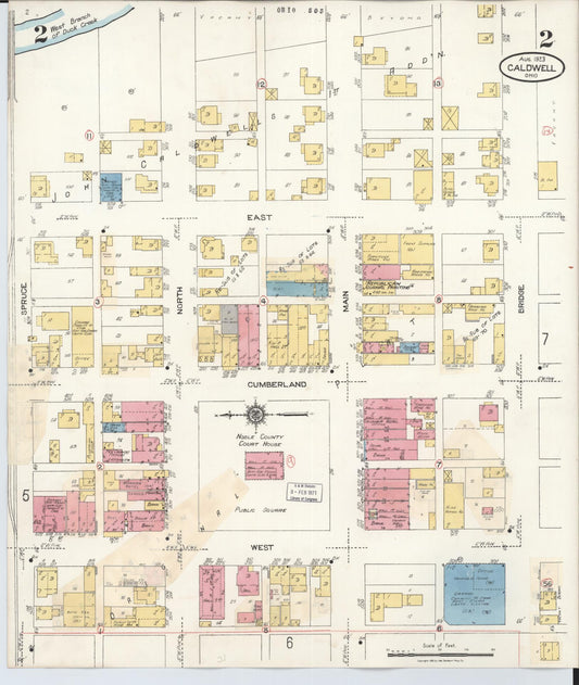 Sanborn Fire Insurance Map from Caldwell, Noble County, Ohio (1932), Sheet #0002 - Historic Sanborn Fire Insurance Map Print, vintage old map wall art, antique decor, genealogy gift, Ohio Ohio map