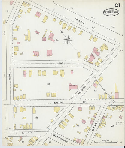Sanborn Fire Insurance Map from New Brunswick, Middlesex County, New Jersey (1892), Sheet #0021 - Historic Sanborn Fire Insurance Map Print, vintage old map wall art, antique decor, genealogy gift, New Jersey New Jersey map