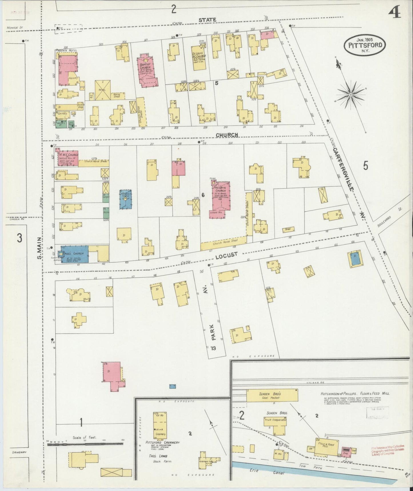 Sanborn Fire Insurance Map from Pittsford, Monroe County, New York (1905), Sheet #0004 - Complete Map Set gallery image, historic Sanborn map, vintage wall art, New York New York