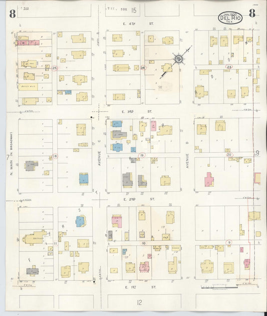Sanborn Fire Insurance Map from Del Rio, Val Verde County, Texas (1948), Sheet #0008 - Historic Sanborn Fire Insurance Map Print, vintage old map wall art, antique decor, genealogy gift, Texas Texas map