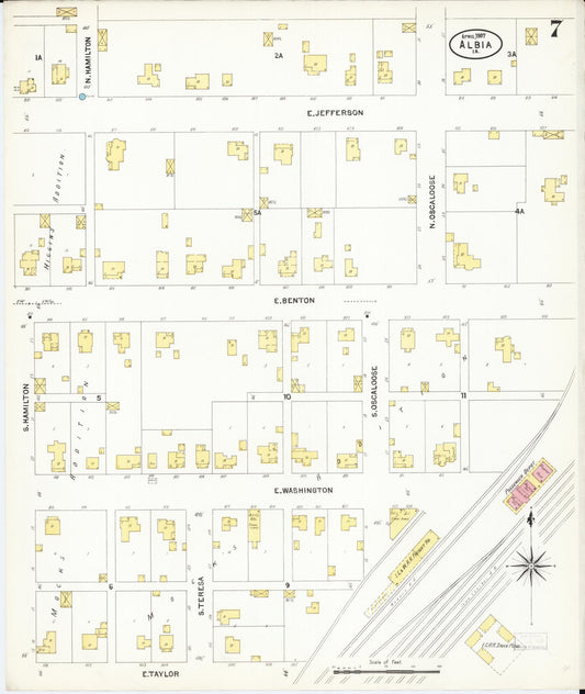 Sanborn Fire Insurance Map from Albia, Monroe County, Iowa (1907), Sheet #0007 - Historic Sanborn Fire Insurance Map Print, vintage old map wall art