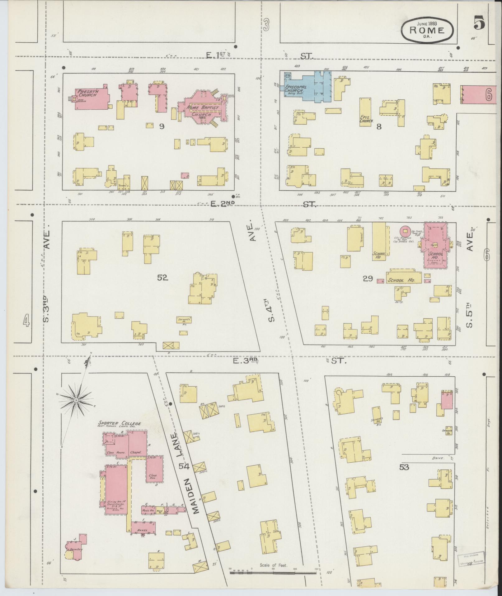 Sanborn Fire Insurance Map from Rome, Floyd County, Georgia (1893), Sheet #0005 - Complete Map Set gallery image, historic Sanborn map, vintage wall art, Georgia Georgia