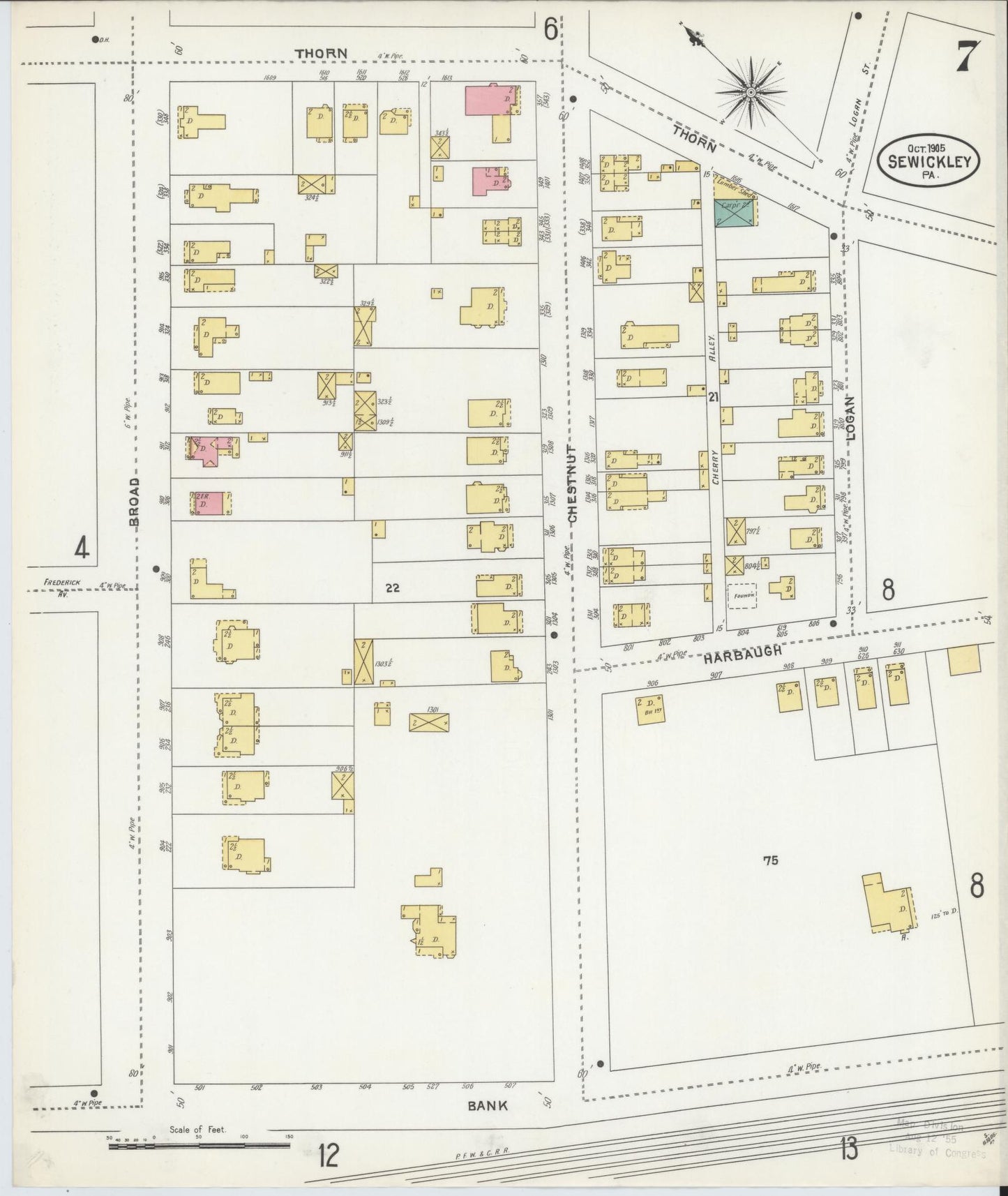 Sanborn Fire Insurance Map from Sewickley, Allegheny County, Pennsylvania (1905), Sheet #0007 - Complete Map Set gallery image, historic Sanborn map, vintage wall art, Pennsylvania Pennsylvania