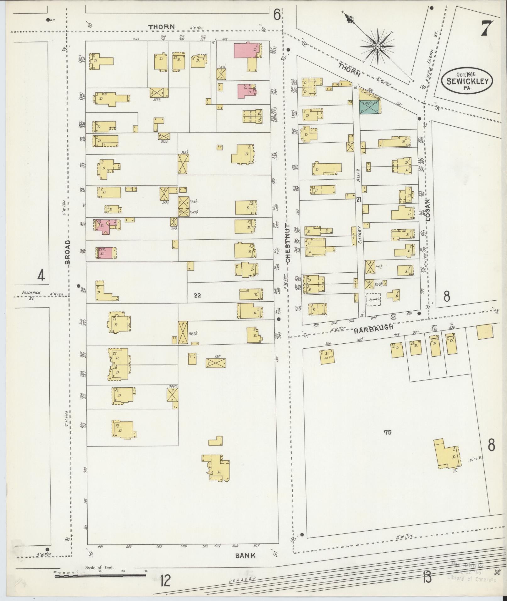 Sanborn Fire Insurance Map from Sewickley, Allegheny County, Pennsylvania (1905), Sheet #0007 - Complete Map Set gallery image, historic Sanborn map, vintage wall art, Pennsylvania Pennsylvania