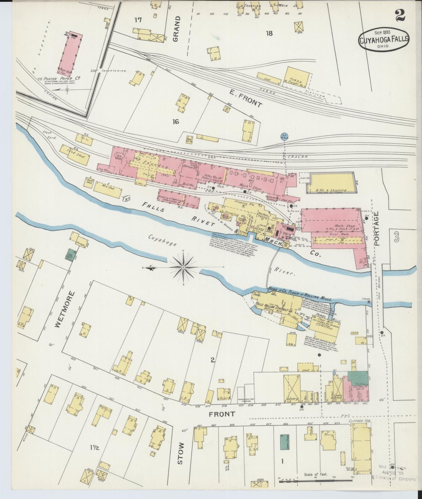 Sanborn Fire Insurance Map from Cuyahoga Falls, Summit County, Ohio (1893), Sheet #0002 - Historic Sanborn Fire Insurance Map Print, vintage old map wall art, antique decor, genealogy gift, Ohio Ohio map