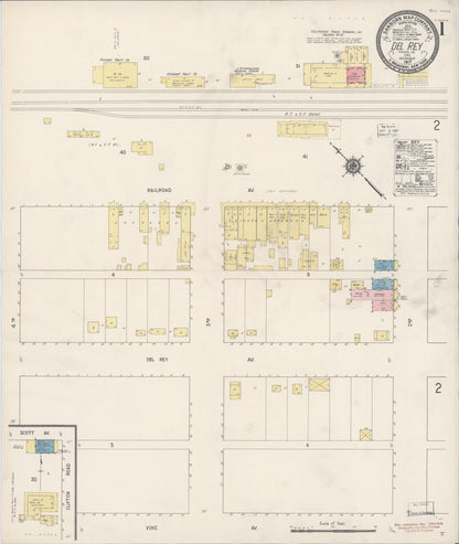 Sanborn Fire Insurance Map from Del Rey, Fresno County, California (1917), Sheet #0001 - Historic Sanborn Fire Insurance Map Print, vintage old map wall art, antique decor, genealogy gift, California California map