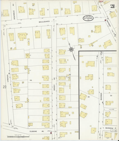 Sanborn Fire Insurance Map from Athens, Clarke County, Georgia (1913), Sheet #0021 - Complete Map Set gallery image, historic Sanborn map, vintage wall art, Georgia Georgia