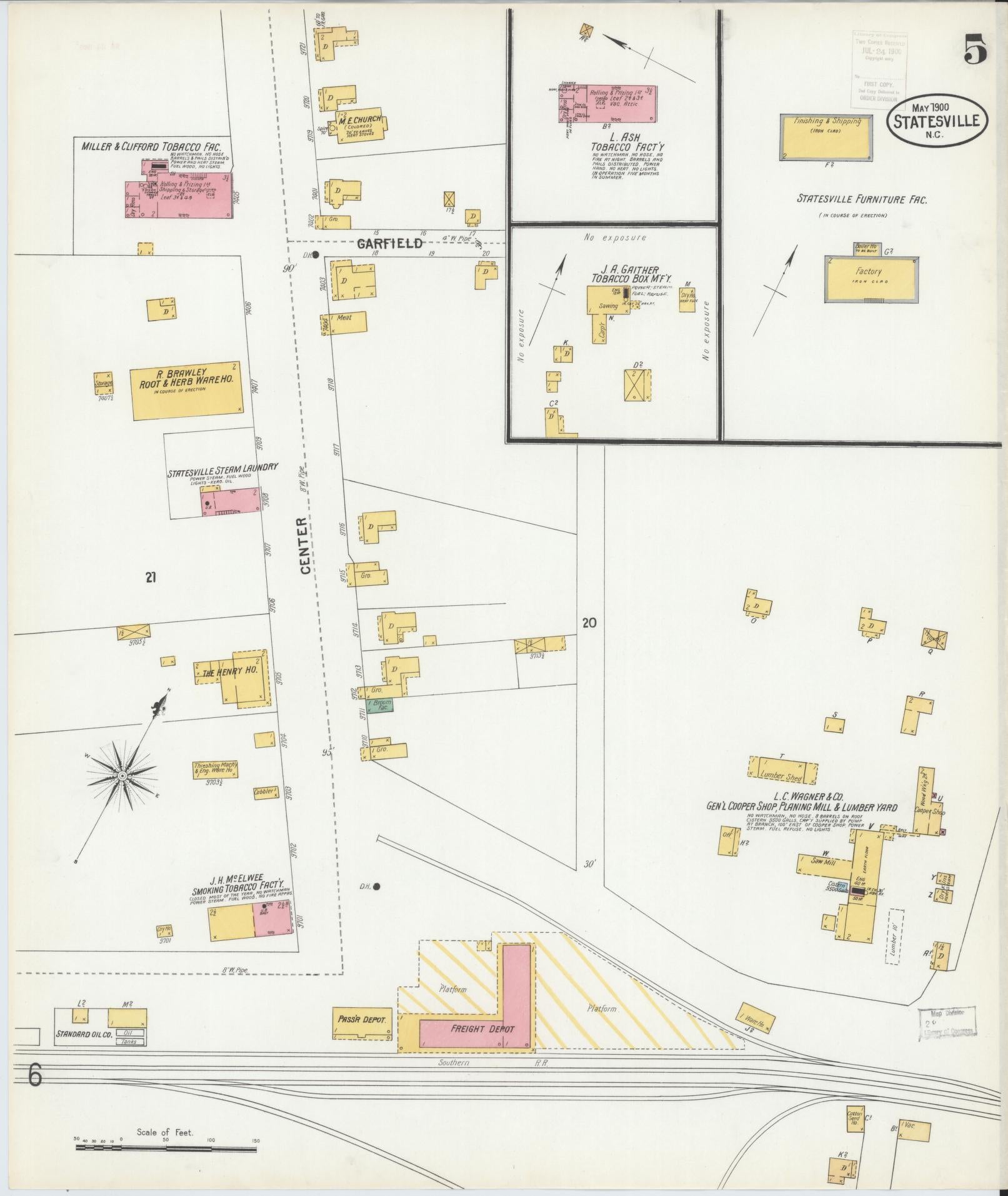 Sanborn Fire Insurance Map from Statesville, Iredell County, North Carolina (1900), Sheet #0005 - Historic Sanborn Fire Insurance Map Print, vintage old map wall art, antique decor, genealogy gift, North Carolina North Carolina map