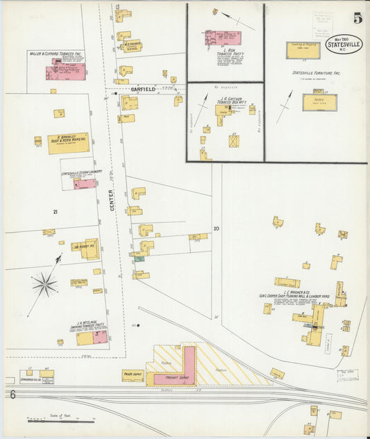 Sanborn Fire Insurance Map from Statesville, Iredell County, North Carolina (1900), Sheet #0005 - Historic Sanborn Fire Insurance Map Print, vintage old map wall art, antique decor, genealogy gift, North Carolina North Carolina map