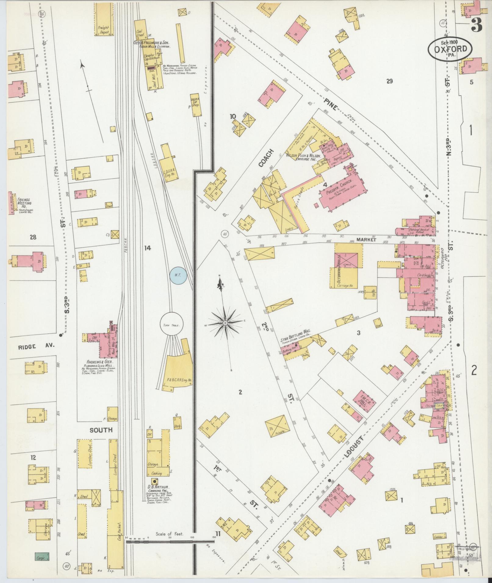 Sanborn Fire Insurance Map from Oxford, Chester County, Pennsylvania (1900), Sheet #0003 - Complete Map Set gallery image, historic Sanborn map, vintage wall art, Pennsylvania Pennsylvania