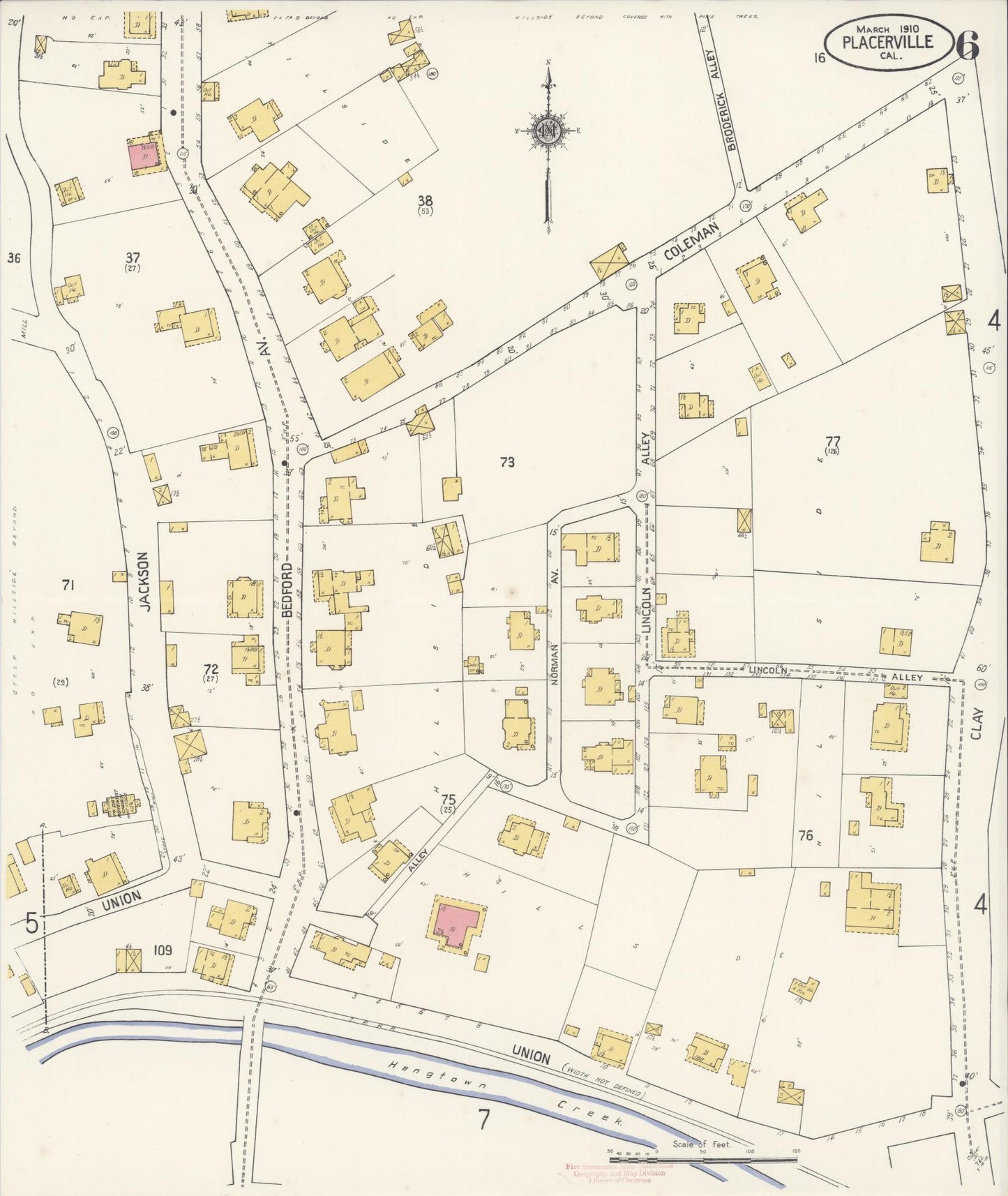 Sanborn Fire Insurance Map from Placerville, El Dorado County, California (1910), Sheet #0006 - Complete Map Set gallery image, historic Sanborn map, vintage wall art, California California