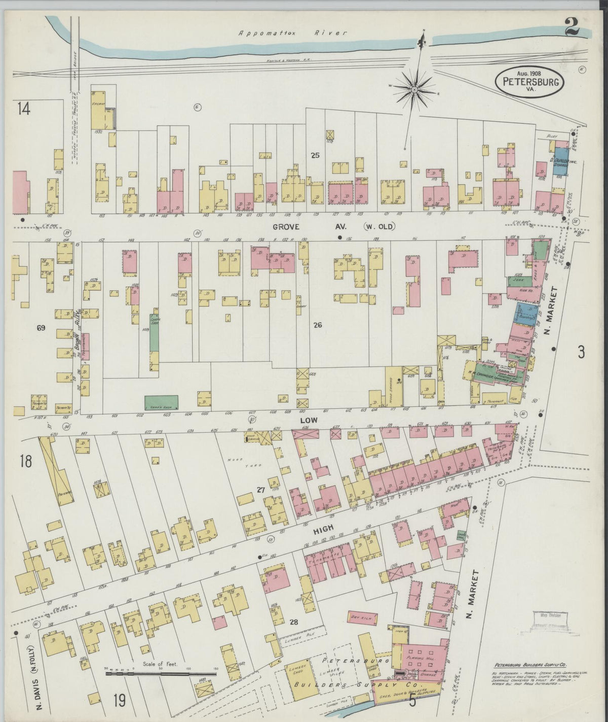 Sanborn Fire Insurance Map from Petersburg, Independent Cities, Virginia (1908), Sheet #0002 - Complete Map Set gallery image, historic Sanborn map, vintage wall art, Virginia Virginia