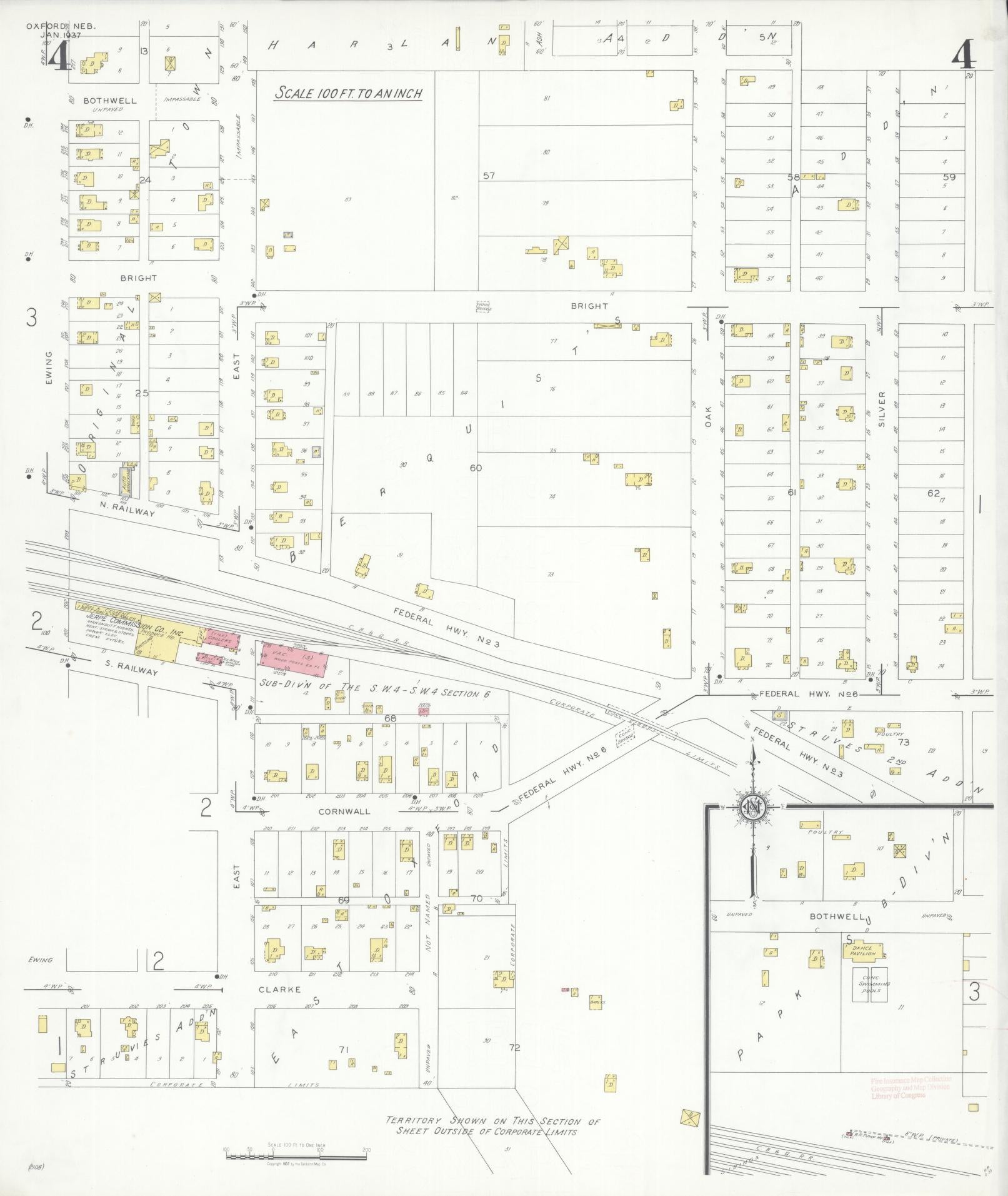 Sanborn Fire Insurance Map from Oxford, Harlan And Furnas County, Nebraska (1937), Sheet #0004 - Historic Sanborn Fire Insurance Map Print, vintage old map wall art, antique decor, genealogy gift, Nebraska Nebraska map