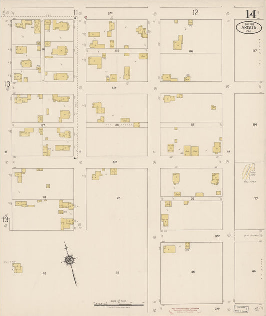 Sanborn Fire Insurance Map from Arcata, Humboldt County, California (1919), Sheet #0014 - Historic Sanborn Fire Insurance Map Print, vintage old map wall art, antique decor, genealogy gift, California California map