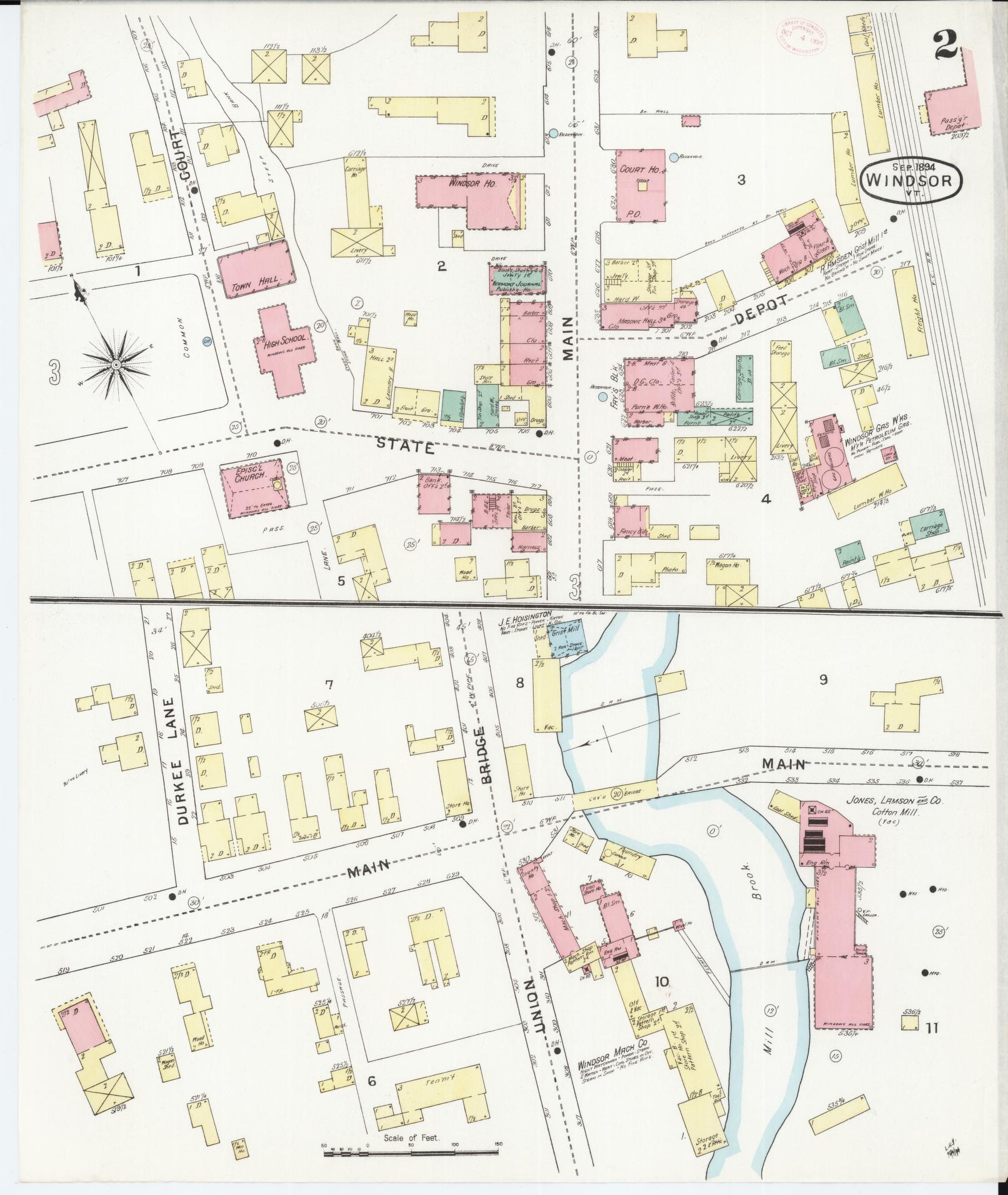 Sanborn Fire Insurance Map from Windsor, Windsor County, Vermont (1894), Sheet #0002 - Complete Map Set gallery image, historic Sanborn map, vintage wall art, Vermont Vermont
